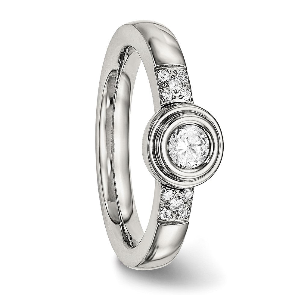 Chisel Stainless Steel Polished CZ Ring