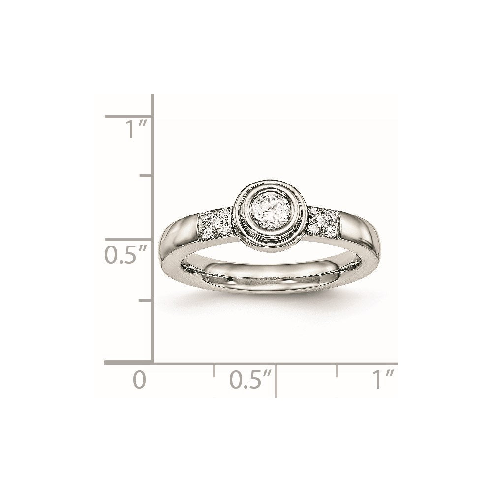 Chisel Stainless Steel Polished CZ Ring