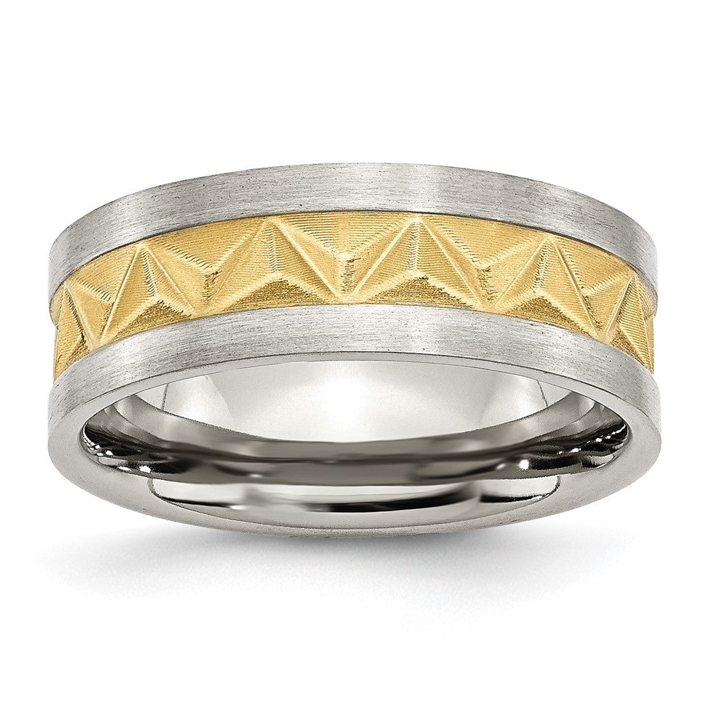 Chisel Stainless Steel Brushed Yellow IP-plated 8mm Grooved Band