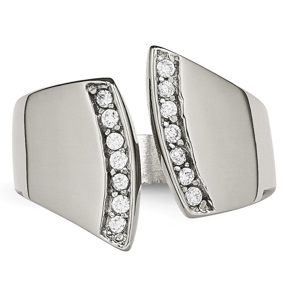 Chisel Stainless Steel Polished CZ Ring