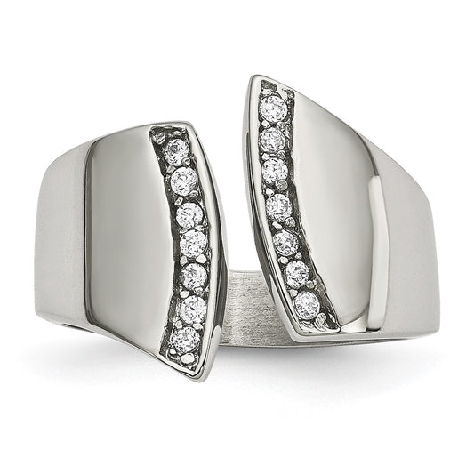 Chisel Stainless Steel Polished CZ Ring