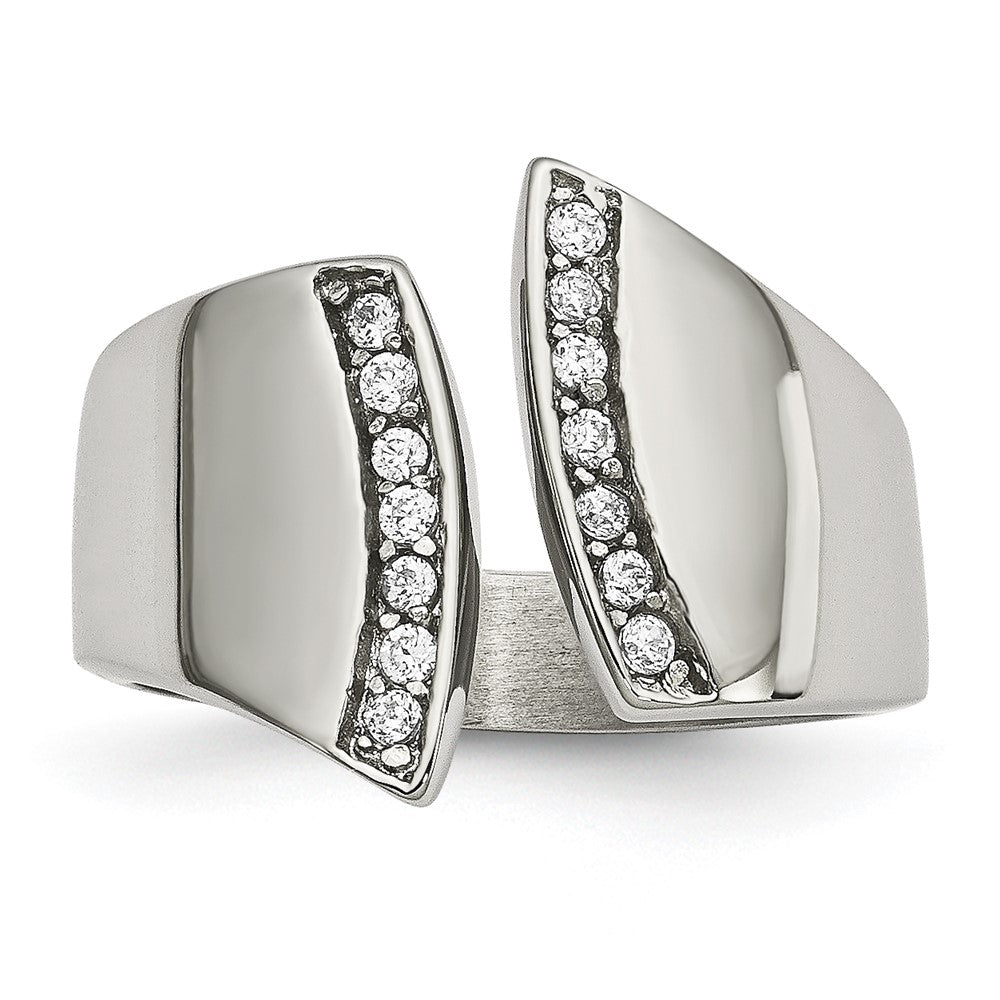 Chisel Stainless Steel Polished CZ Ring