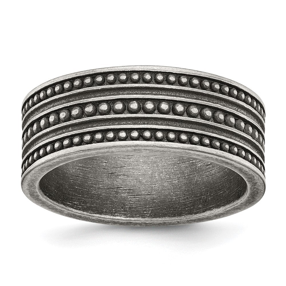 Chisel Stainless Steel Antiqued Gun Metal IP-plated Beaded 10mm Flat Band