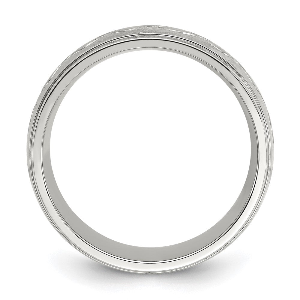 Chisel Stainless Steel Brushed and Polished Scroll Design 8mm Ridged Edge Band