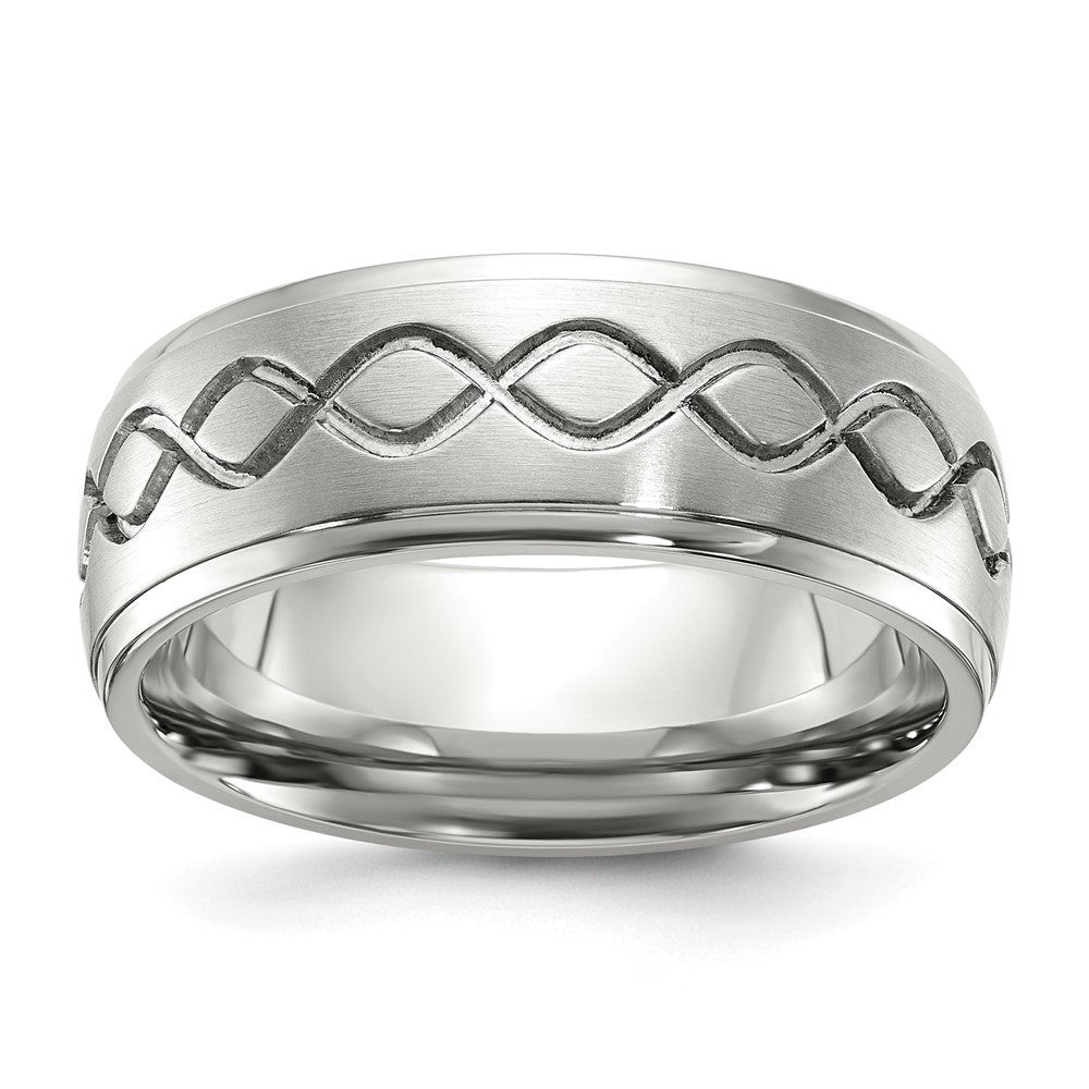 Chisel Stainless Steel Brushed and Polished Scroll Design 8mm Ridged Edge Band