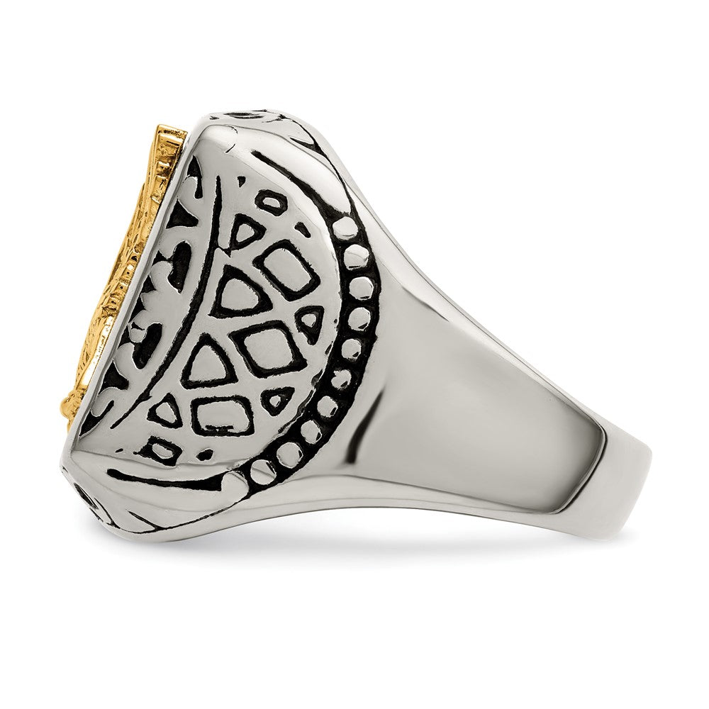 Chisel Stainless Steel with 14k Gold Accent Antiqued and Polished Eagle Ring
