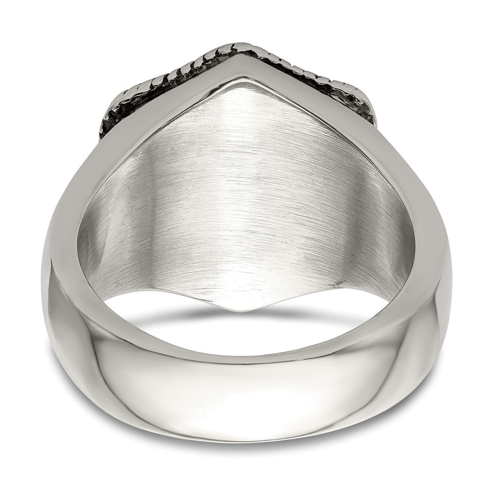 Chisel Stainless Steel with 14k Gold Accent Antiqued and Polished Lion on Shield Ring