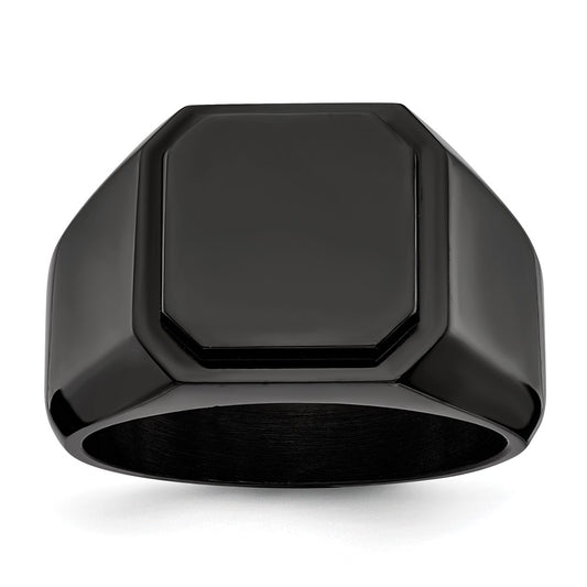 Chisel Stainless Steel Polished Black IP-plated Signet Ring