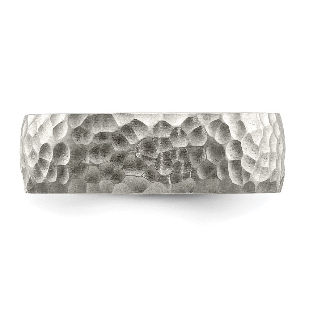 Chisel Stainless Steel Brushed and Polished Hammered 7.5mm Band