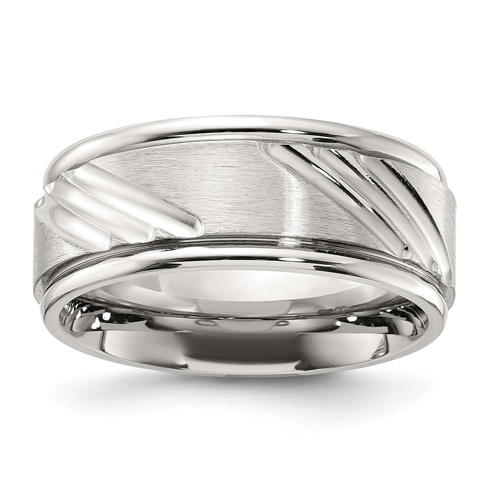 Chisel Stainless Steel Polished with Brushed Center Grooved 9.00mm Band