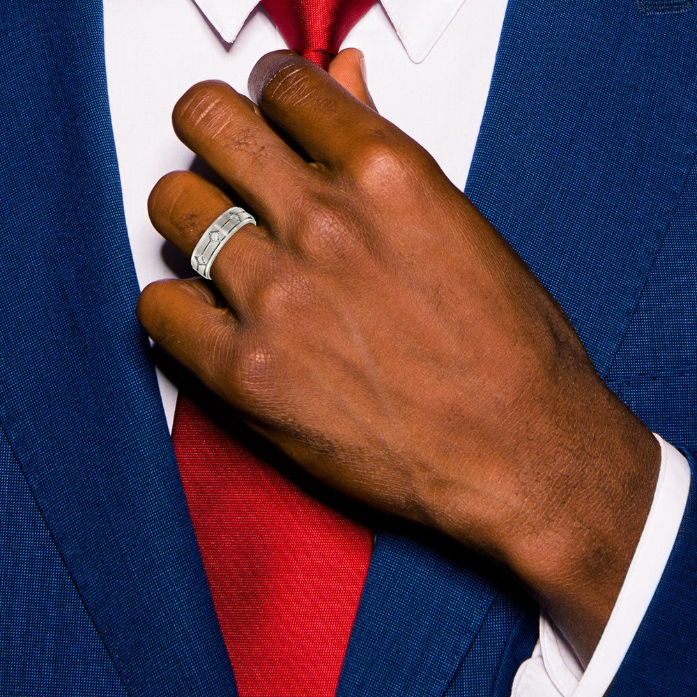 Chisel Stainless Steel Polished with Brushed Center with CZ 7.00mm Band