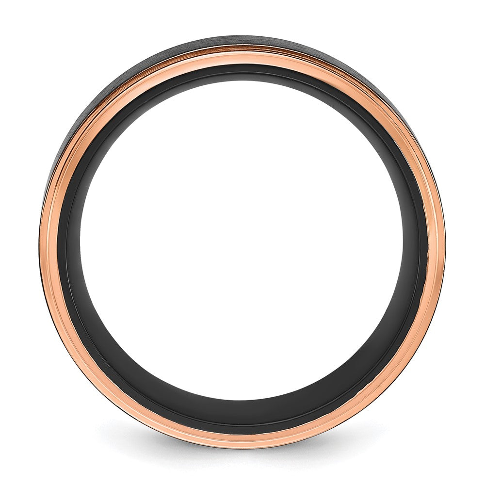 Chisel Stainless Steel Polished with Brushed Center Black and Rose IP-plated 8mm Band