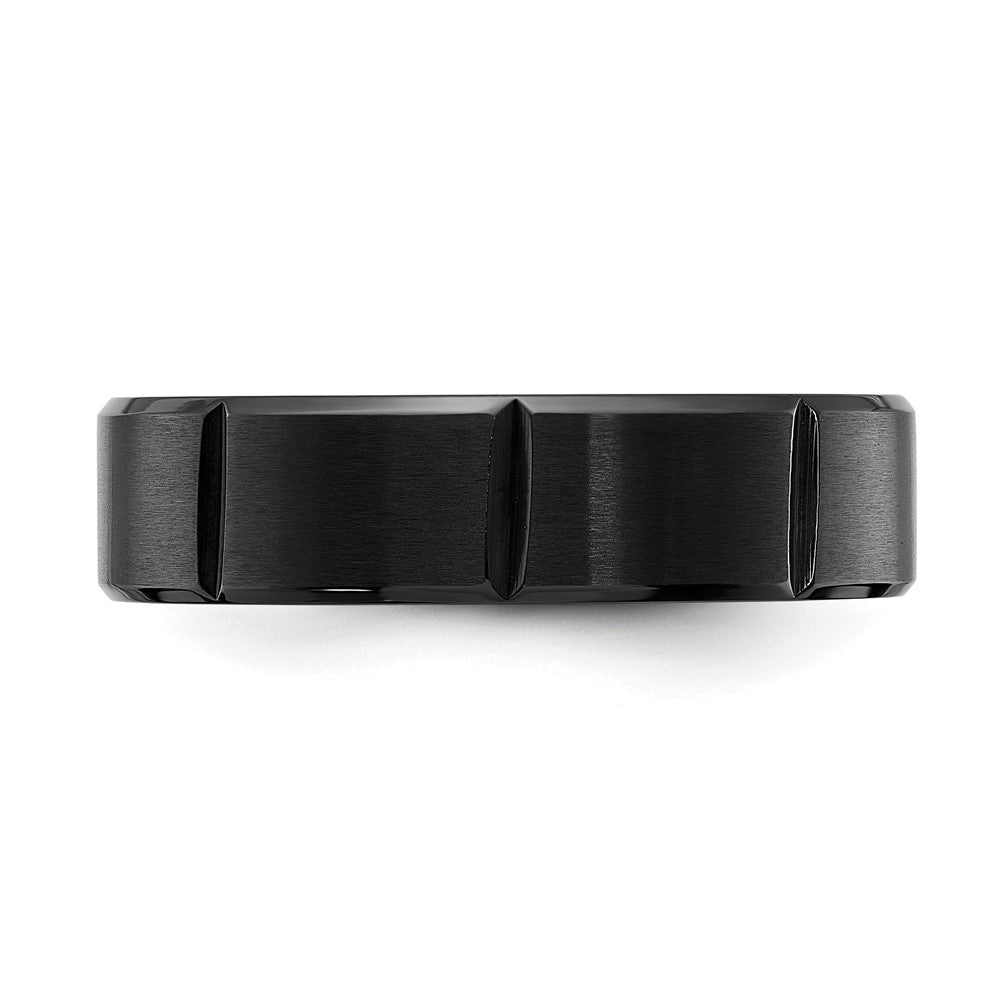 Chisel Stainless Steel Brushed and Polished Black IP-plated Grooved 6mm Band