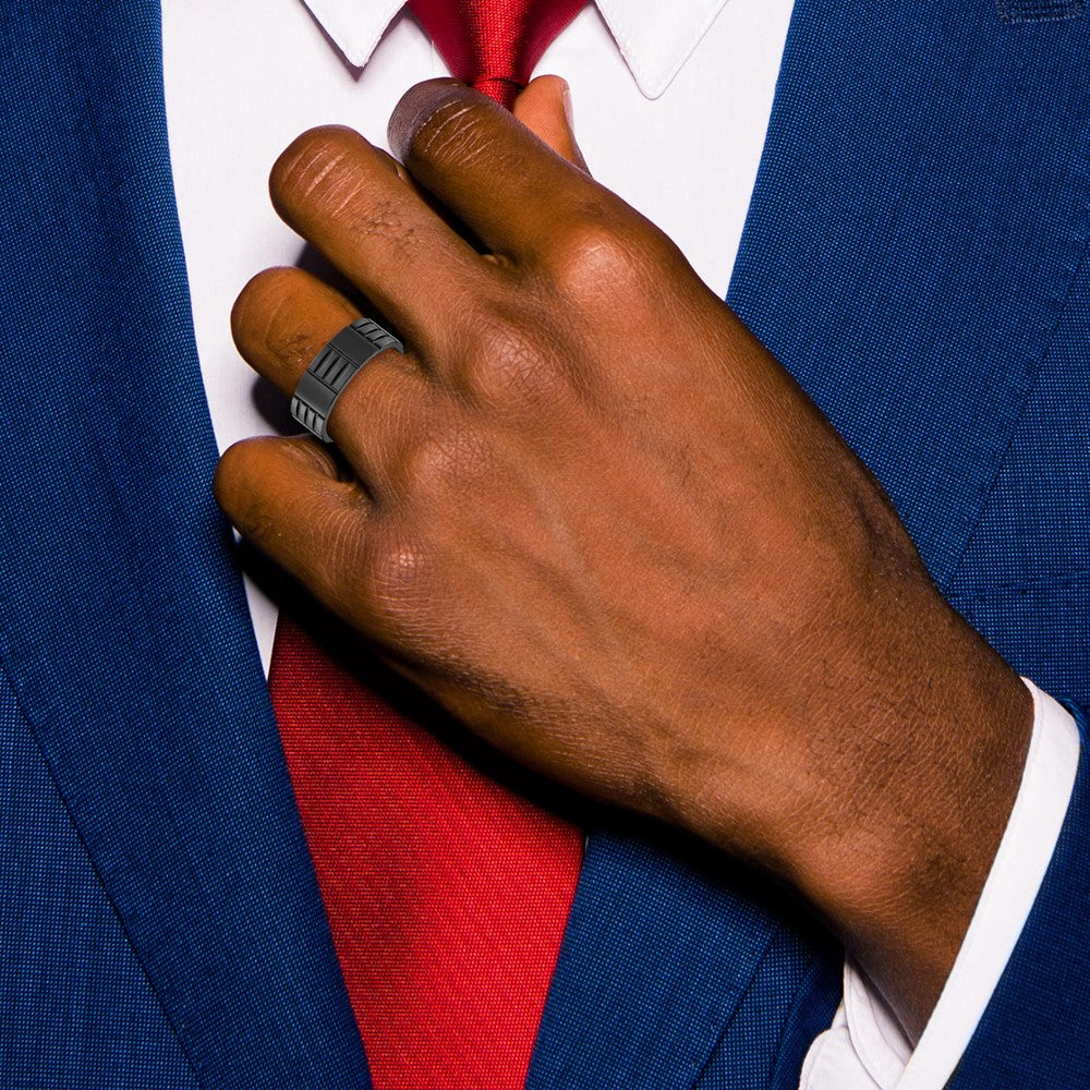 Chisel Stainless Steel Polished Black IP-plated Grooved 8mm Band