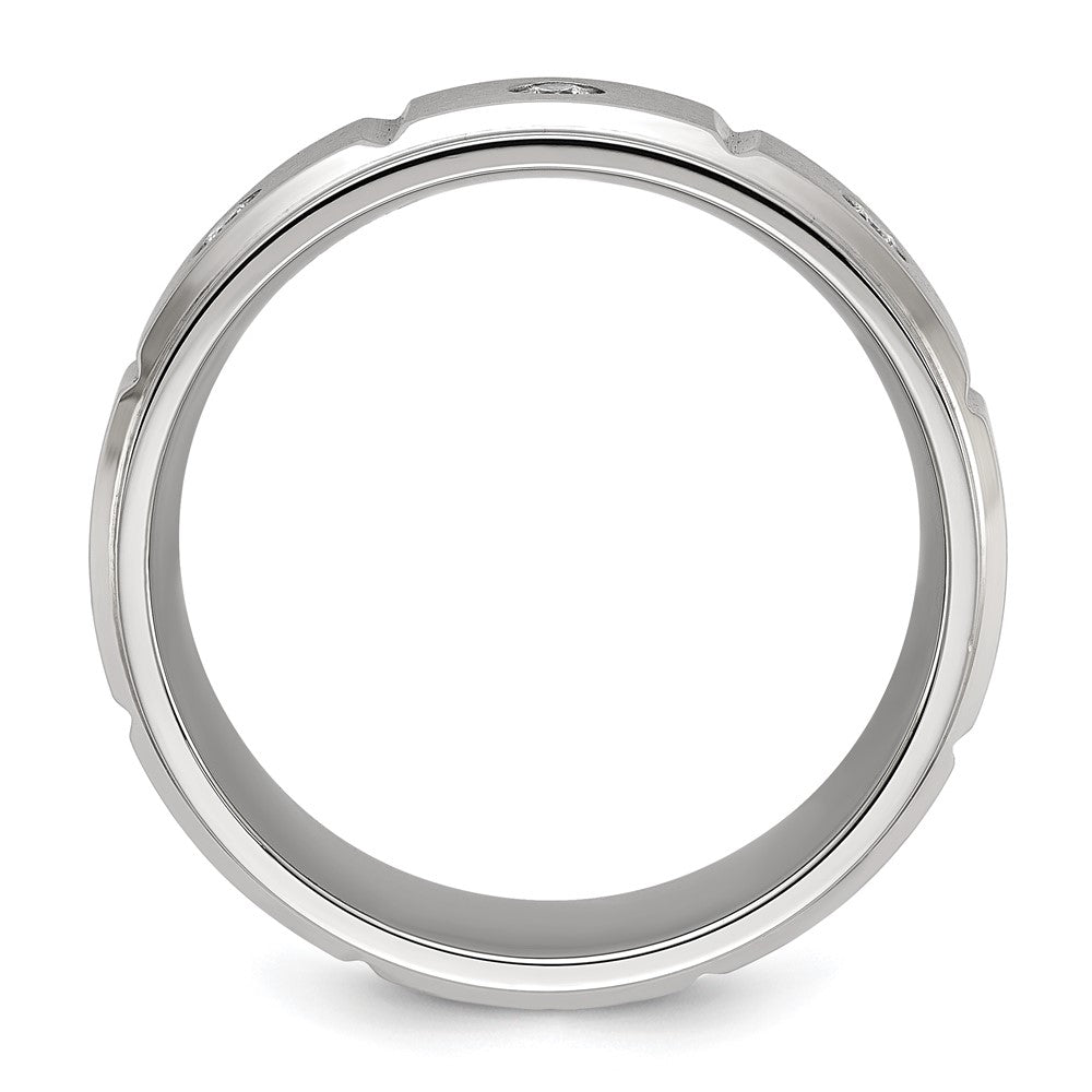 Chisel Stainless Steel Brushed and Polished Grooved with CZ 8mm Band