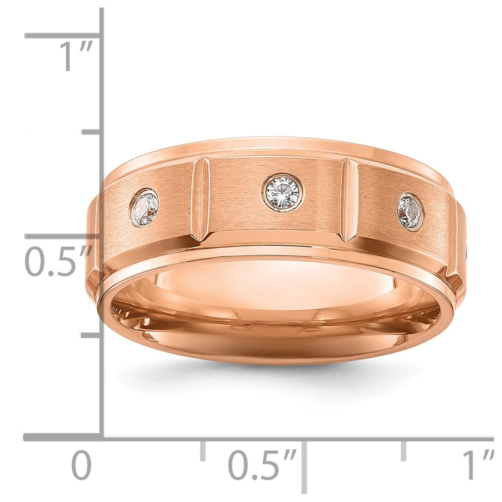 Chisel Stainless Steel Brushed and Polished Rose IP-plated with CZ 8mm Band
