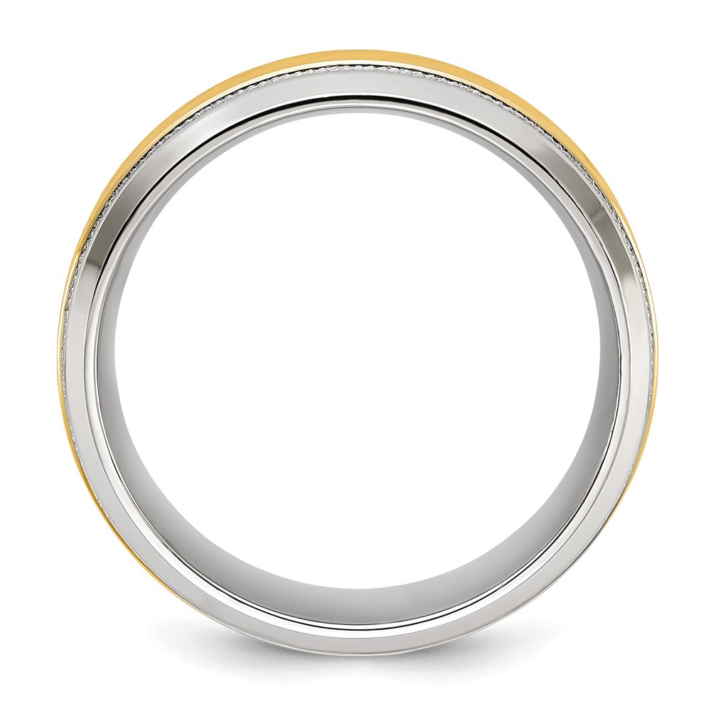 Chisel Stainless Steel Polished with Yellow IP-plated Grooved Center 8mm Band