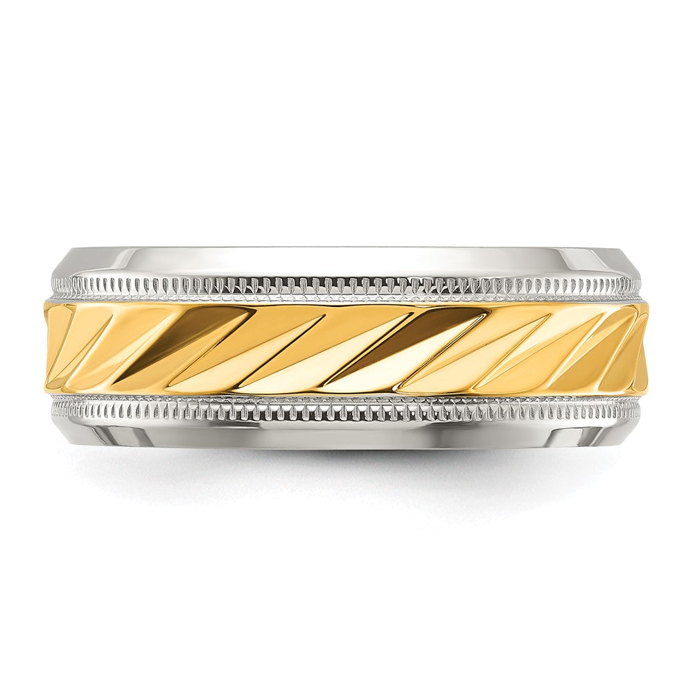 Chisel Stainless Steel Polished with Yellow IP-plated Grooved Center 8mm Band