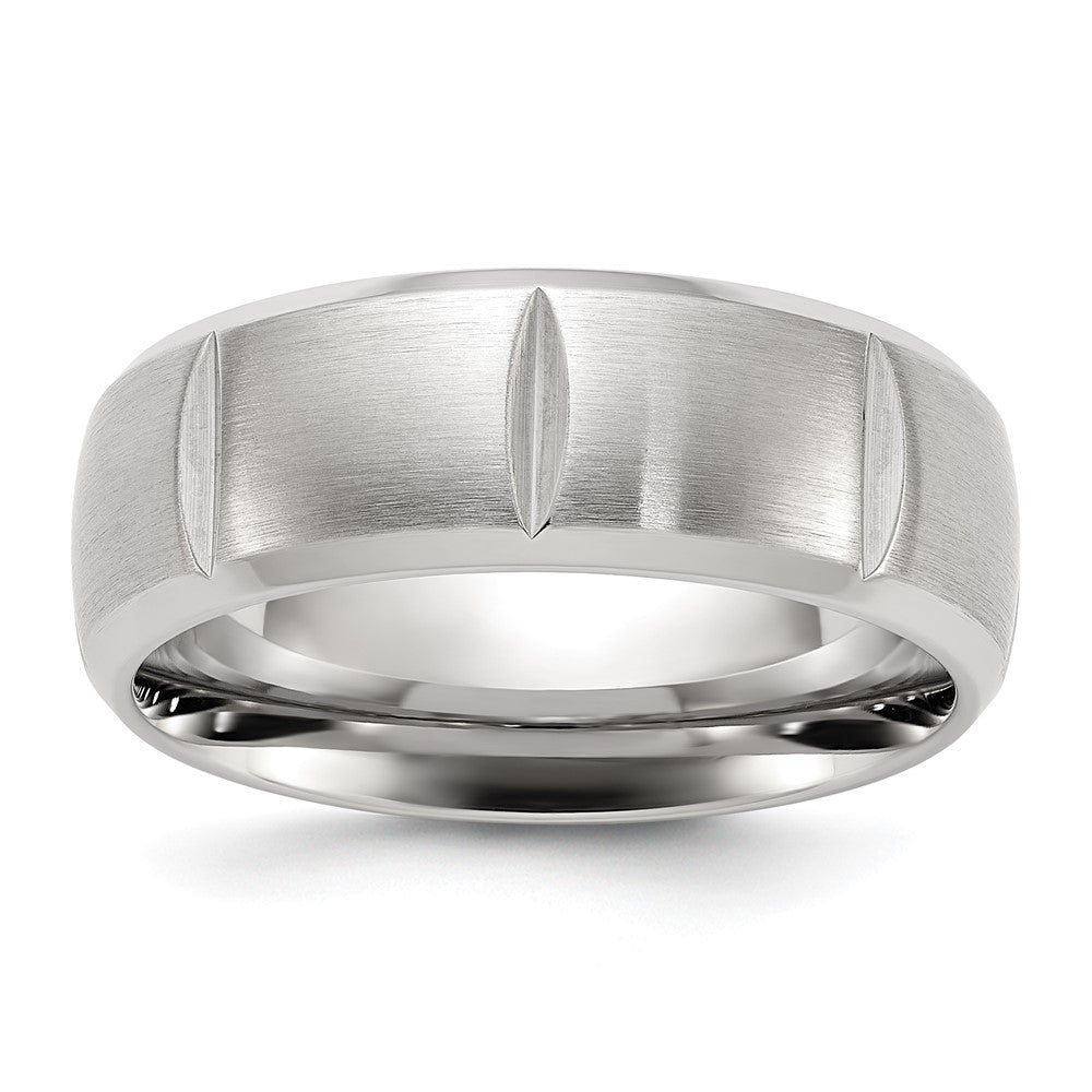 Chisel Stainless Steel Brushed and Polished Grooved 8mm Band