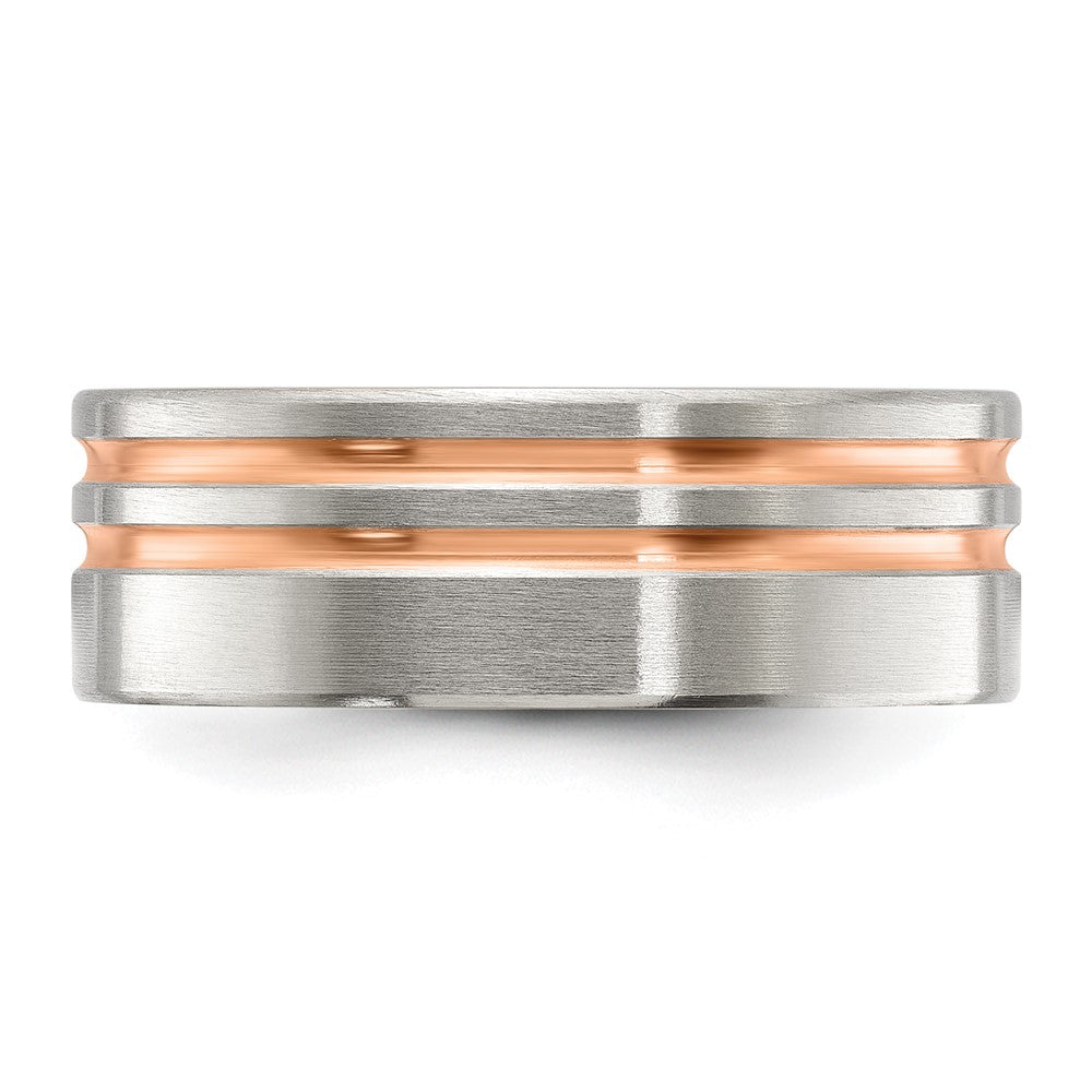 Chisel Stainless Steel Brushed Rose IP-plated Stripes 8mm Band