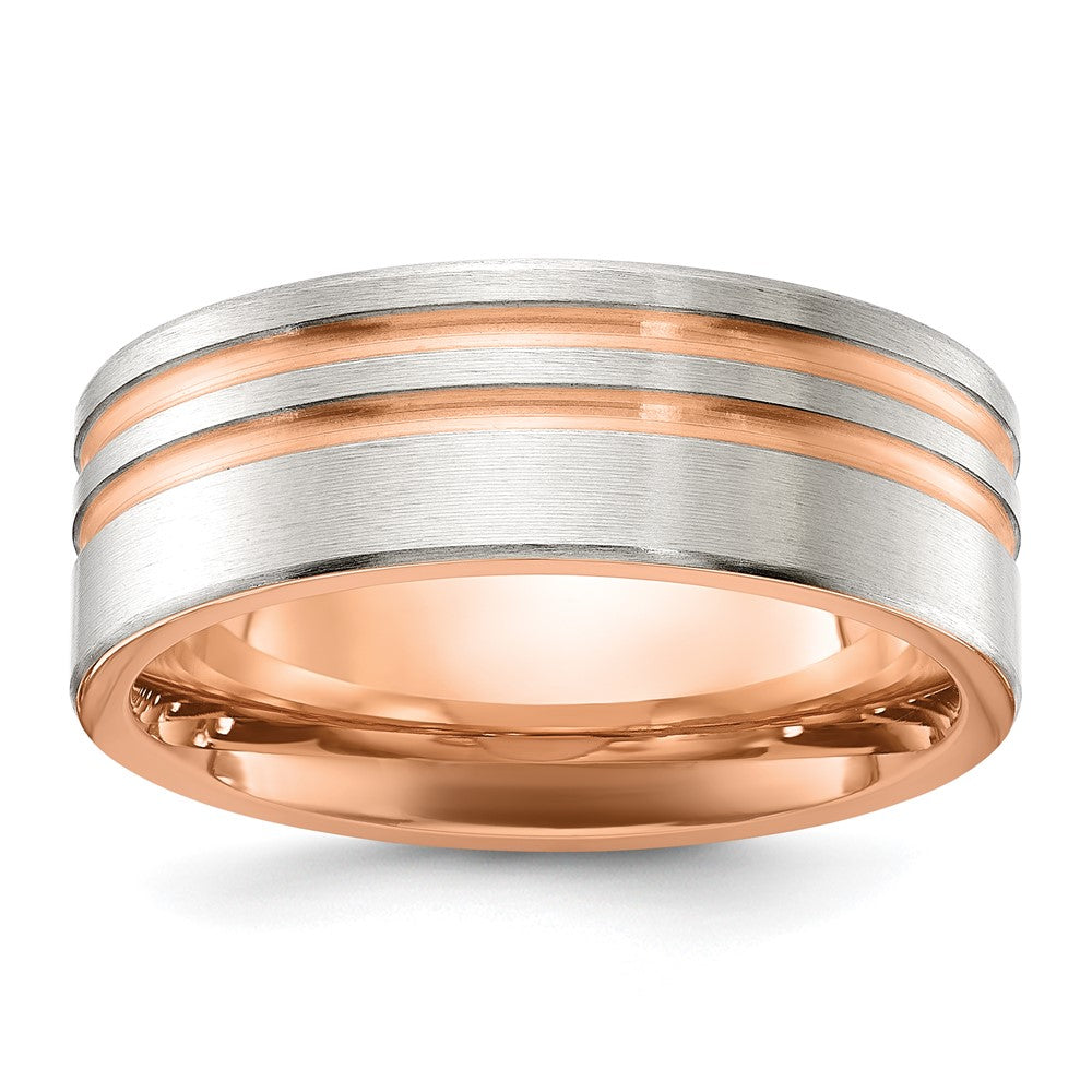 Chisel Stainless Steel Brushed Rose IP-plated Stripes 8mm Band