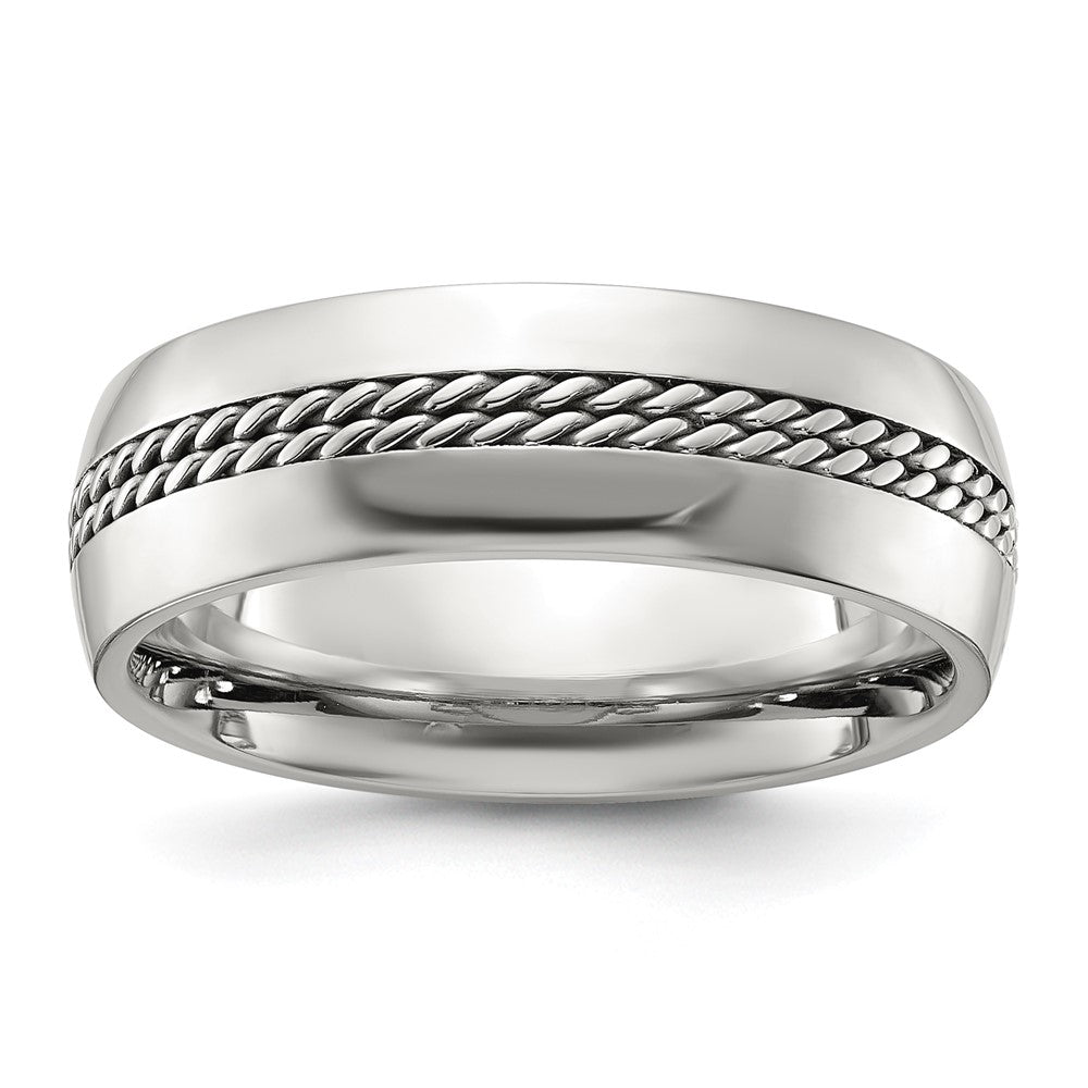 Chisel Stainless Steel Polished with Chain Inlay 7mm Center