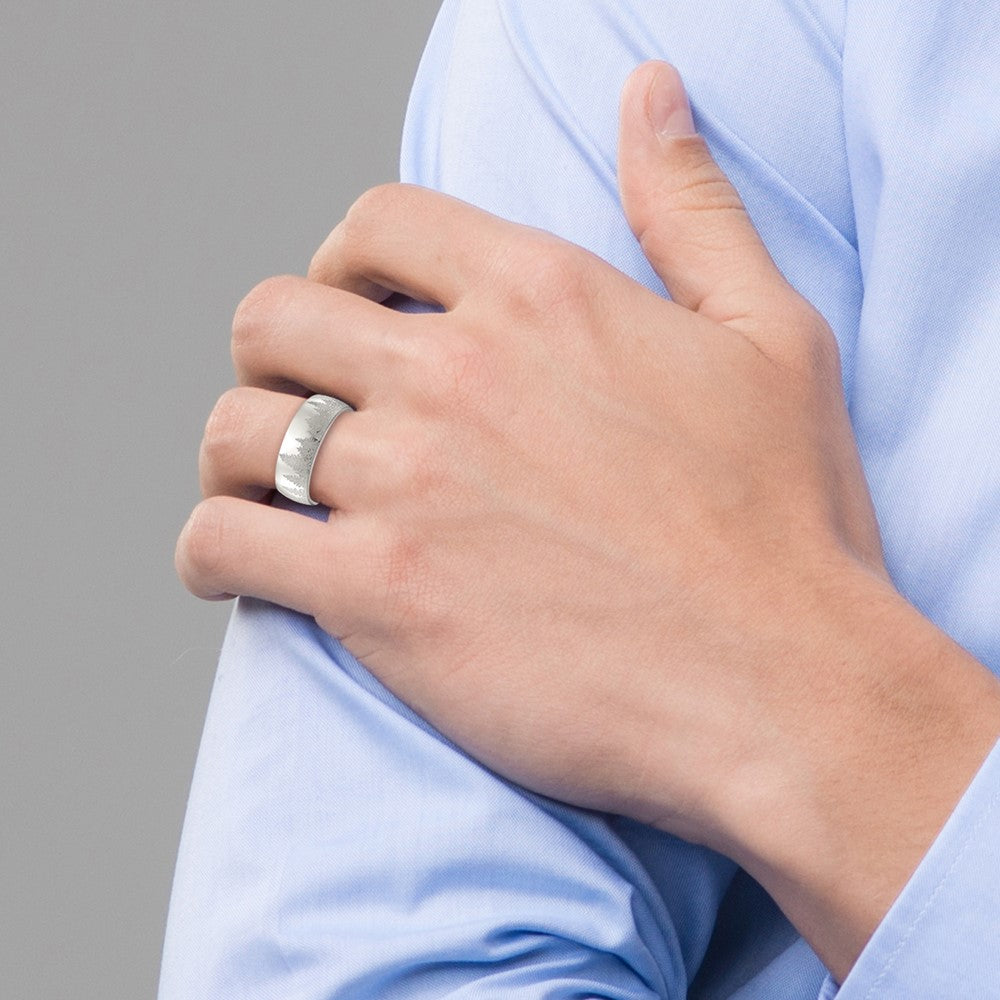 Chisel Stainless Steel Polished with Lasered Tree Design 8mm Band