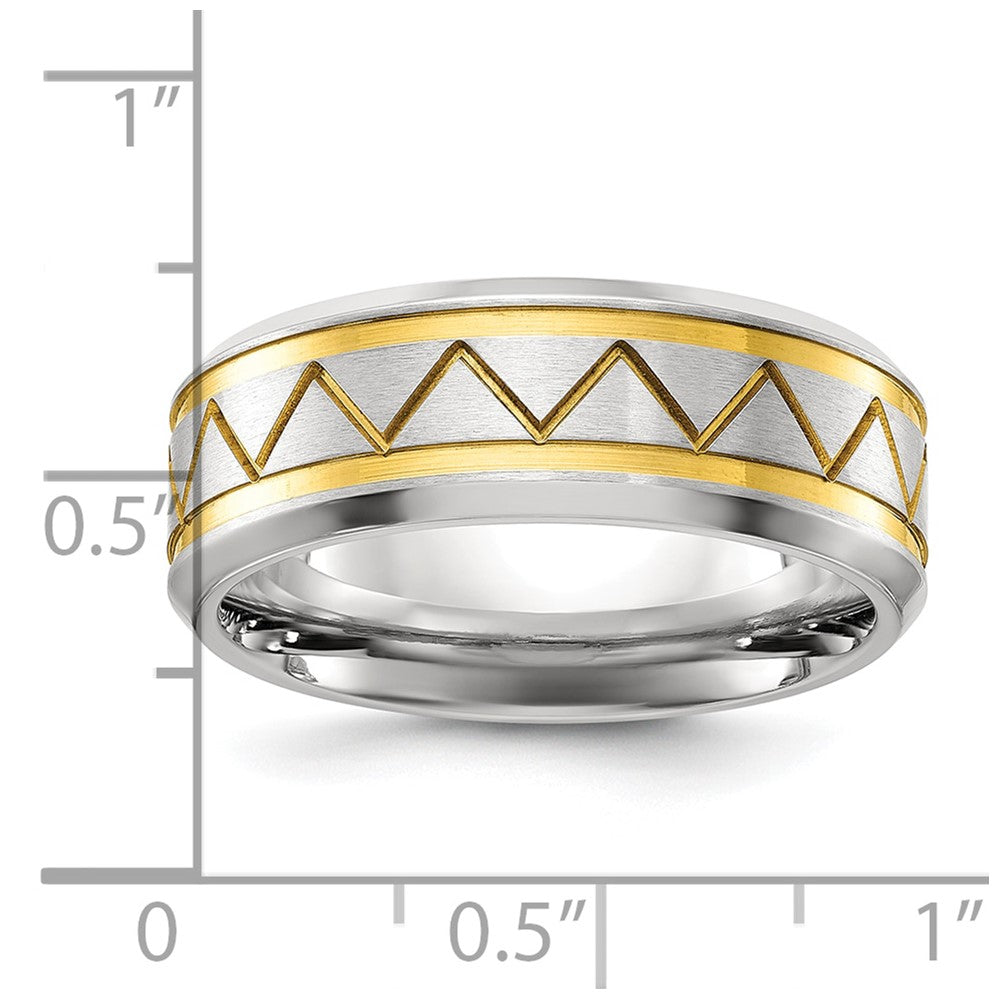 Chisel Stainless Steel Brushed and Polished Yellow IP-plated 8mm Band