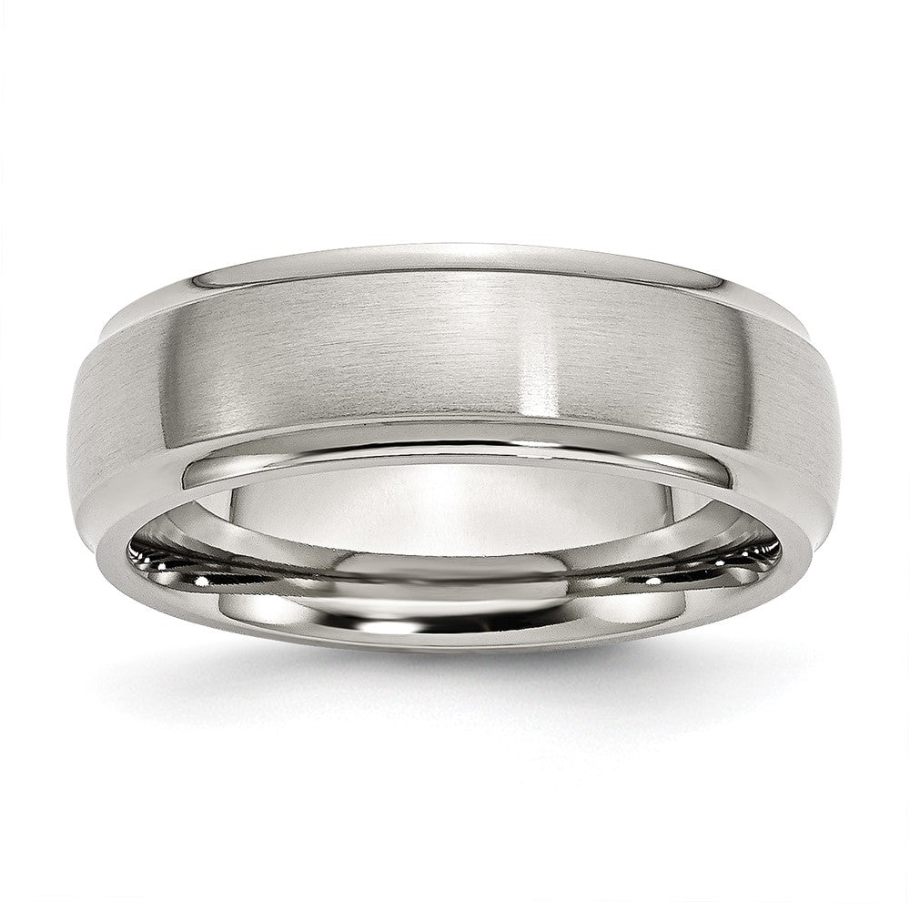 Chisel Stainless Steel Polished with Brushed Center 7mm Ridged Edge Band