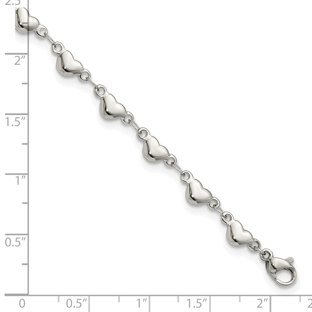 Chisel Stainless Steel Polished Hearts 9 inch Anklet Plus 1 inch Extension