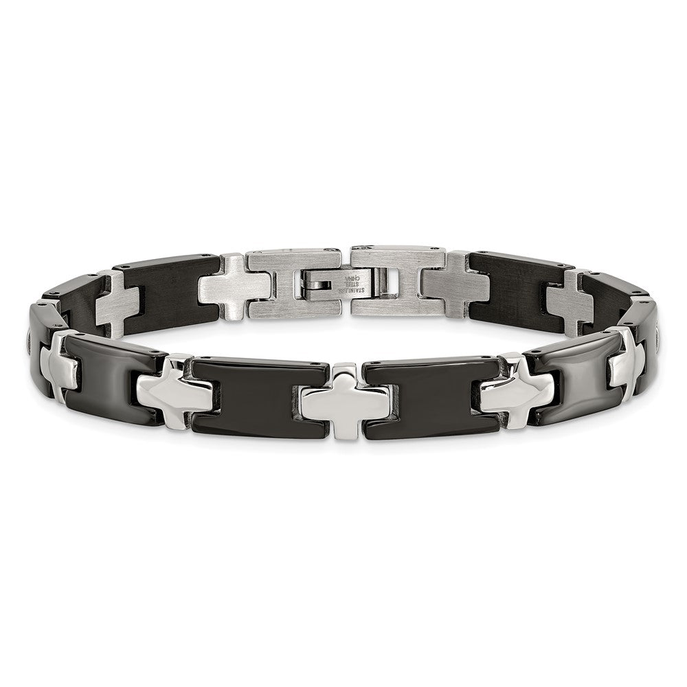 Chisel Stainless Steel Polished Black-plated 8 inch Cross Link Bracelet