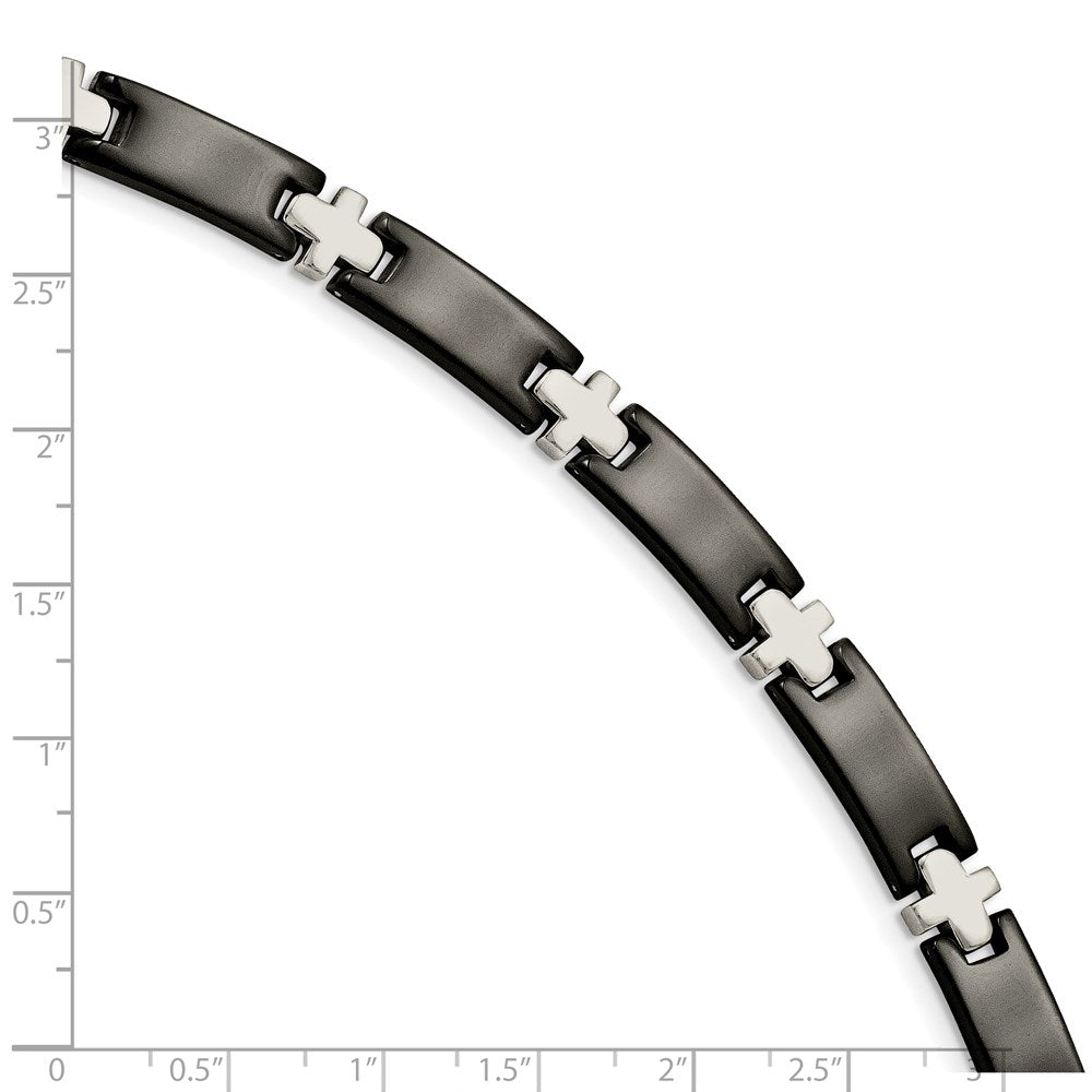 Chisel Stainless Steel Polished Black-plated 8 inch Cross Link Bracelet