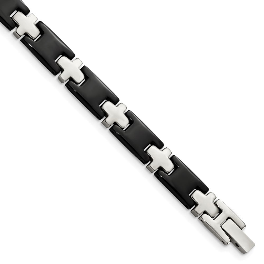 Chisel Stainless Steel Polished Black-plated 8 inch Cross Link Bracelet