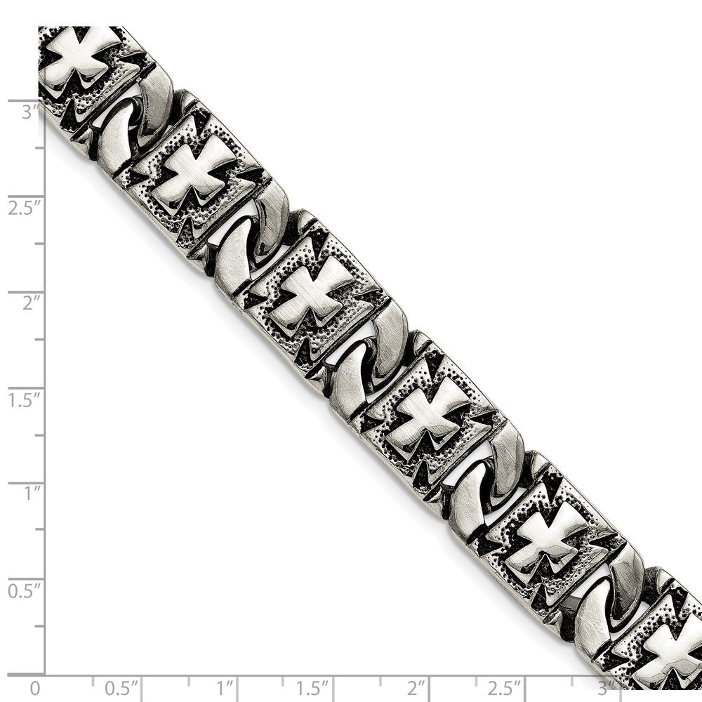 Chisel Stainless Steel Antiqued Polished and Textured 8.75 inch Cross Link Bracelet