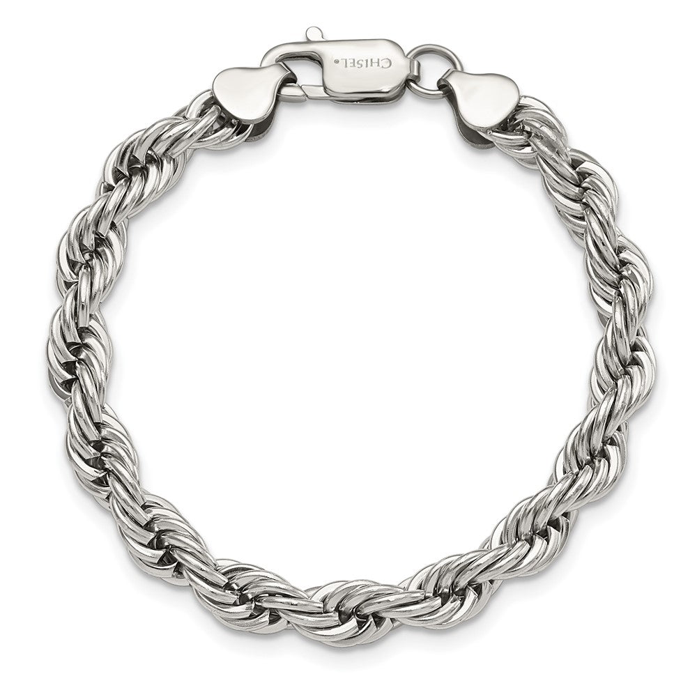 Chisel Stainless Steel Polished 7mm 8.5 inch Rope Bracelet