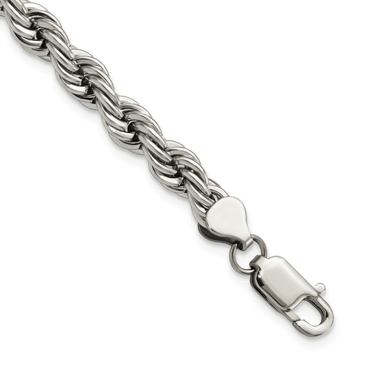 Chisel Stainless Steel Polished 7mm 8.5 inch Rope Bracelet