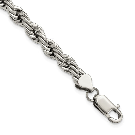 Chisel Stainless Steel Polished 7mm 9 inch Rope Bracelet