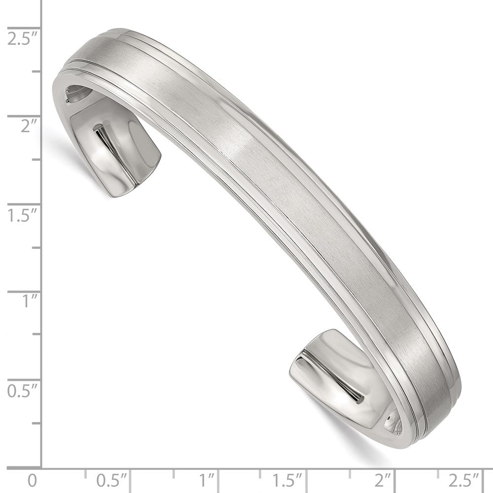 Chisel Stainless Steel Brushed and Polished Double Step Edge 11mm Cuff Bangle