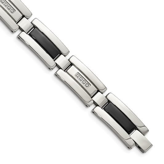 Chisel Stainless Steel Polished Black IP-plated with 1/4 carat Diamond 8.5 inch Bracelet