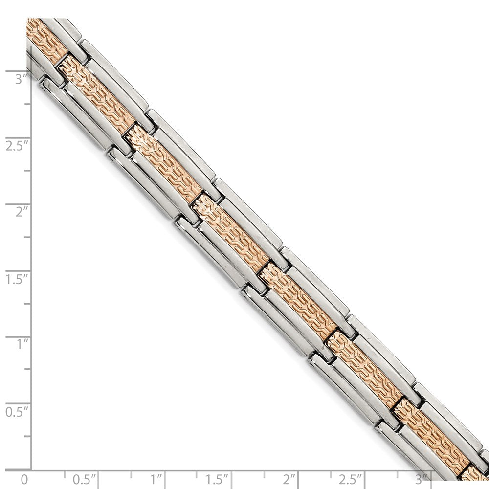 Chisel Stainless Steel Polished and Textured Rose IP-plated 8.5 inch Link Bracelet