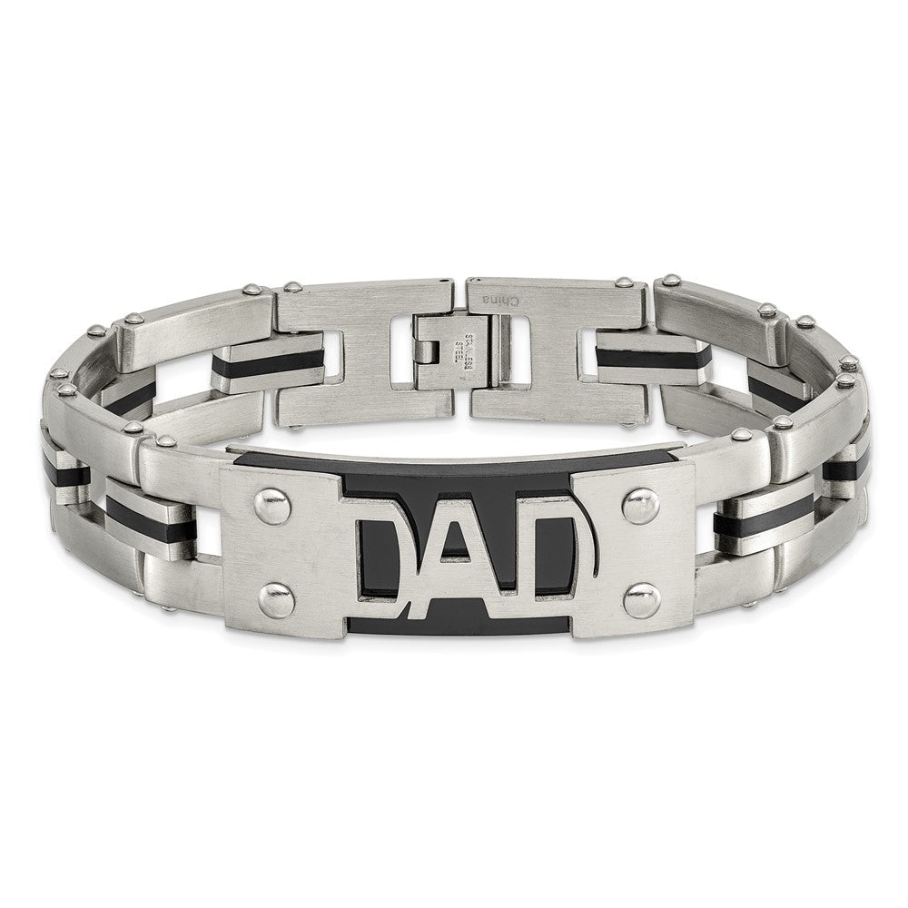 Chisel Stainless Steel Brushed and Polished Black IP-plated DAD 9 inch Bracelet