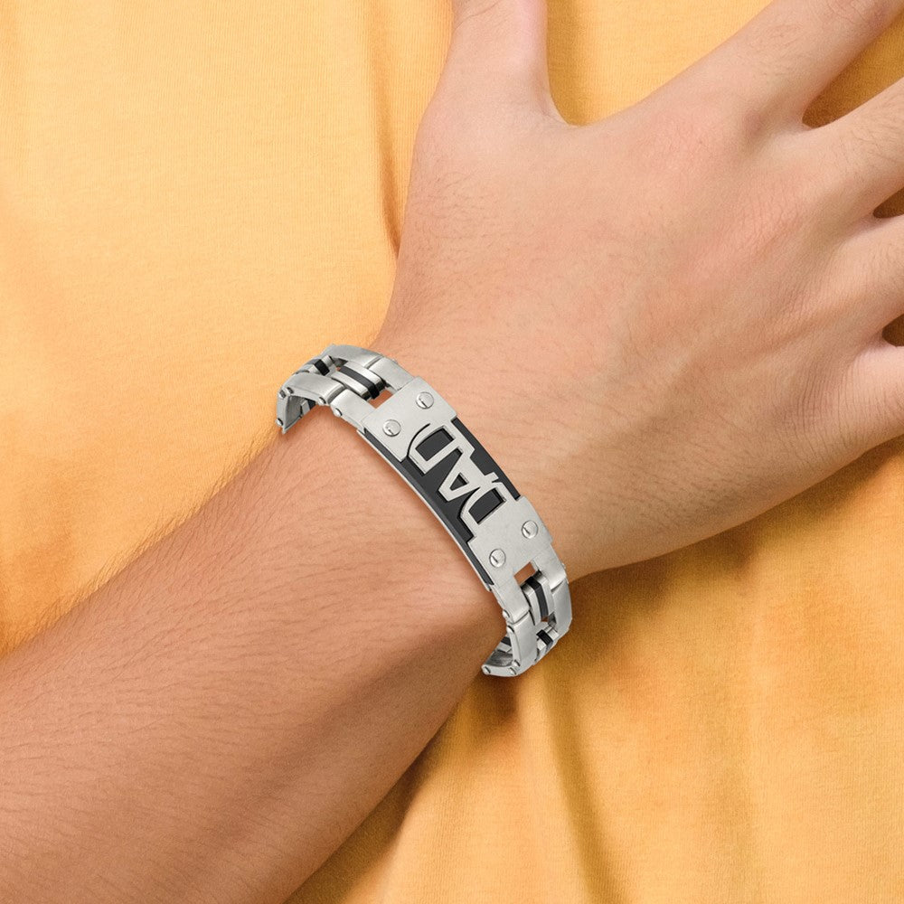 Chisel Stainless Steel Brushed and Polished Black IP-plated DAD 9 inch Bracelet