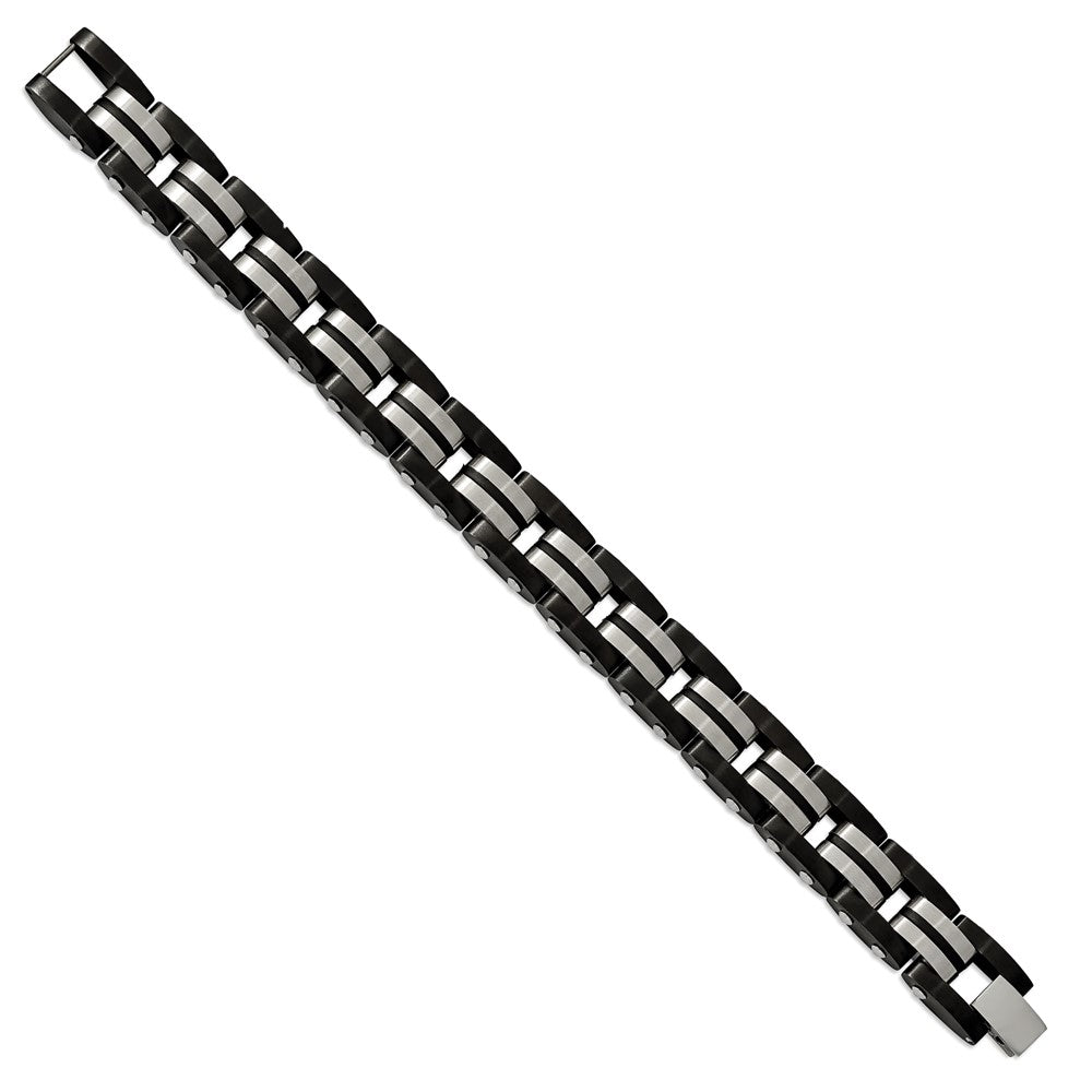 Chisel Stainless Steel Brushed with Black Rubber Inlay Black IP-plated Edges 8.25 inch Bracelet