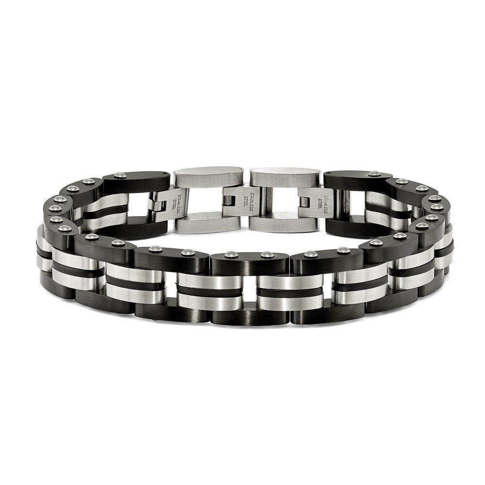 Chisel Stainless Steel Brushed with Black Rubber Inlay Black IP-plated Edges 8.25 inch Bracelet