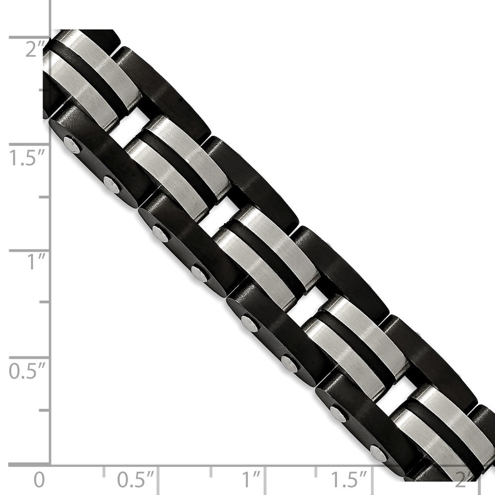 Chisel Stainless Steel Brushed with Black Rubber Inlay Black IP-plated Edges 8.25 inch Bracelet