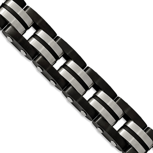 Chisel Stainless Steel Brushed with Black Rubber Inlay Black IP-plated Edges 8.25 inch Bracelet