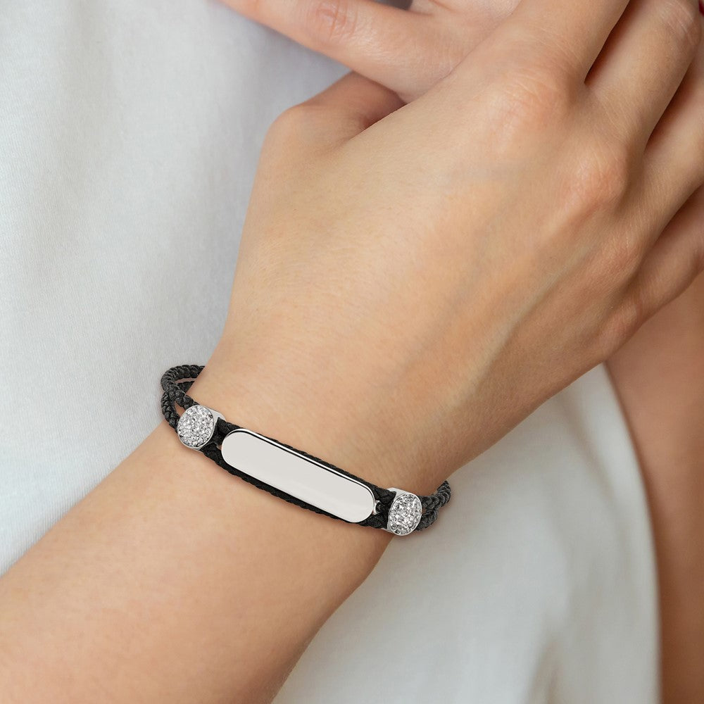 Chisel Stainless Steel Polished with Preciosa Crystal Black Woven Leather 7 inch ID Bracelet
