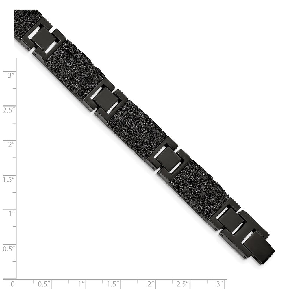Chisel Stainless Steel Polished Black IP-plated Wire Inlay 8.5 inch Link Bracelet