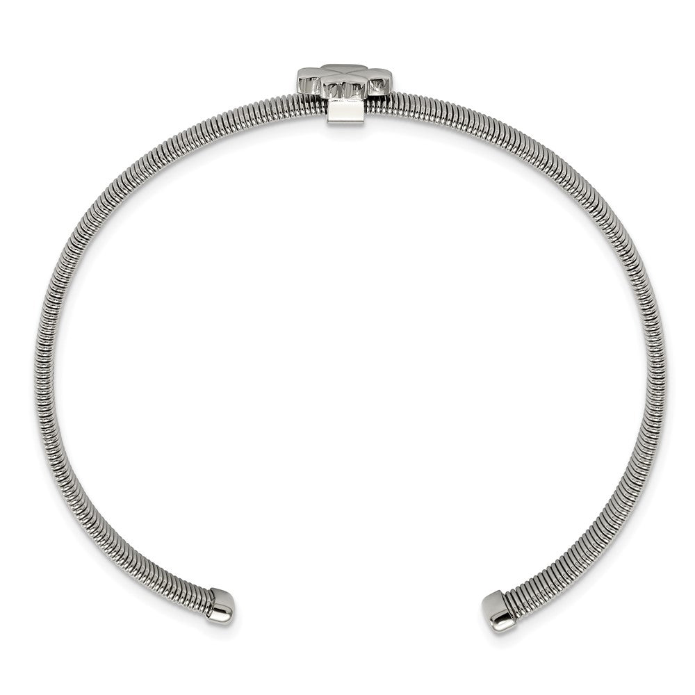 Chisel Stainless Steel Polished Four Leaf Clover Flexible Cuff Bangle