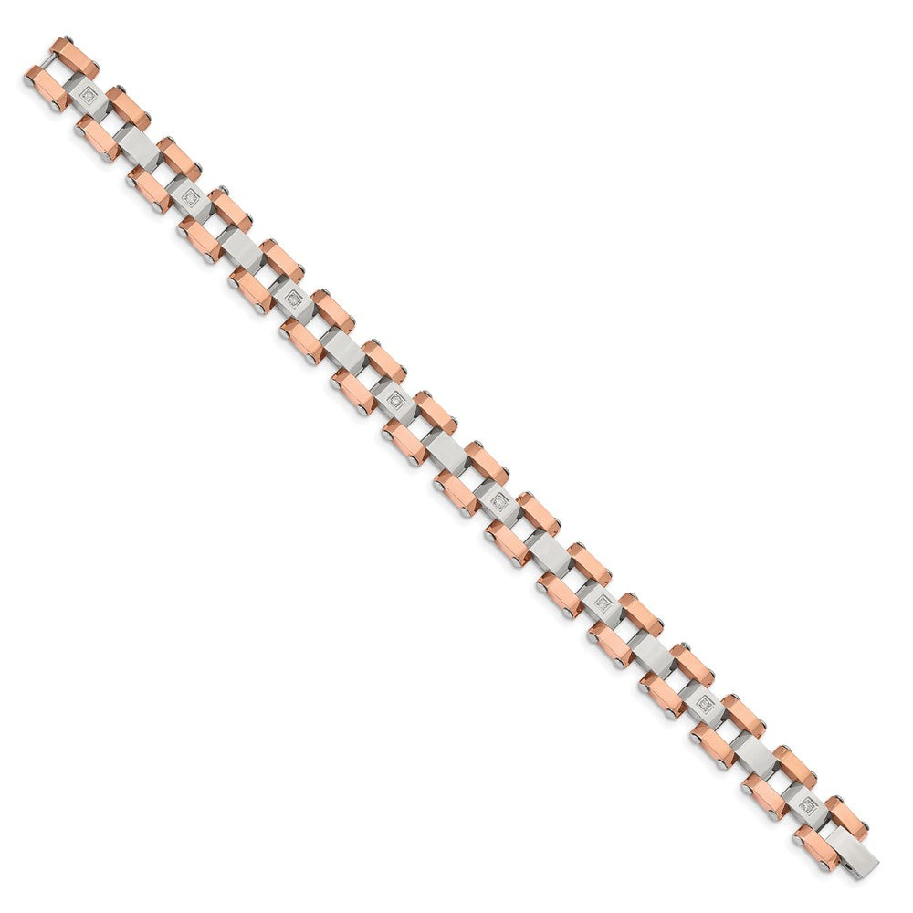 Chisel Stainless Steel Polished Rose IP-plated with 1/5 carat Diamond 8.75 inch Bracelet